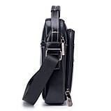 Чоловіча сумка через плече Натуральна шкіра Барсетка Чоловіча шкіряна сумка для документів планшет Чорна, фото 5