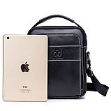 Чоловіча сумка через плече Натуральна шкіра Барсетка Чоловіча шкіряна сумка для документів планшет Чорна, фото 9