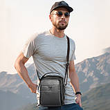 Чоловіча сумка через плече Натуральна шкіра Барсетка Чоловіча шкіряна сумка для документів планшет Чорна, фото 2