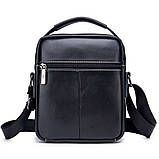 Чоловіча сумка через плече Натуральна шкіра Барсетка Чоловіча шкіряна сумка для документів планшет Чорна, фото 4