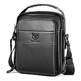 Чоловіча сумка через плече Натуральна шкіра Барсетка Чоловіча шкіряна сумка для документів планшет Чорна, фото 10