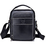 Чоловіча сумка через плече Натуральна шкіра Барсетка Чоловіча шкіряна сумка для документів планшет Чорна, фото 3