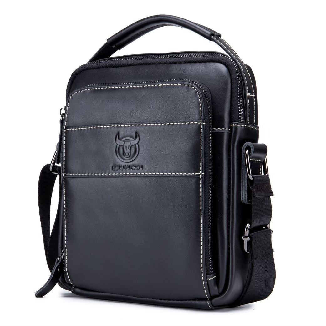 Чоловіча сумка через плече Натуральна шкіра Барсетка Чоловіча шкіряна сумка для документів планшет Чорна, фото 1