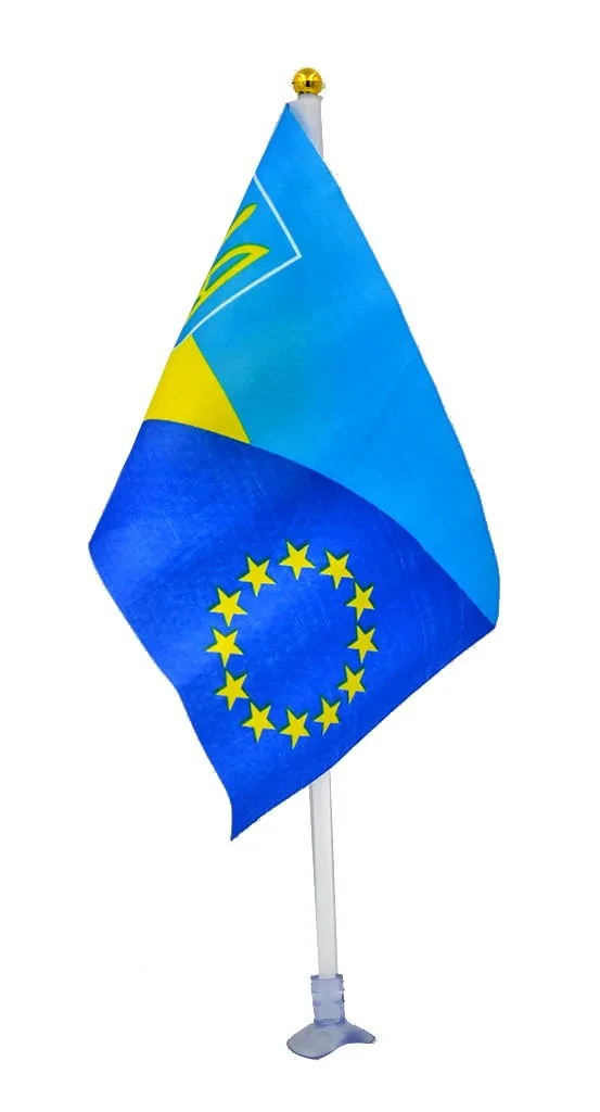 Прапорець Україна - Євросоюз 14х21 см з присоскою