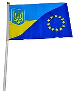 Прапорець Україна - Євросоюз 14х21 см з присоскою, фото 2