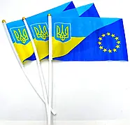 Прапорець Україна - Євросоюз 14х21 см з присоскою, фото 4
