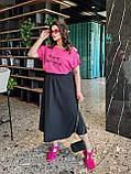 Жіночий літній костюм спідниця міді і футболка з принтом написом, фото 4