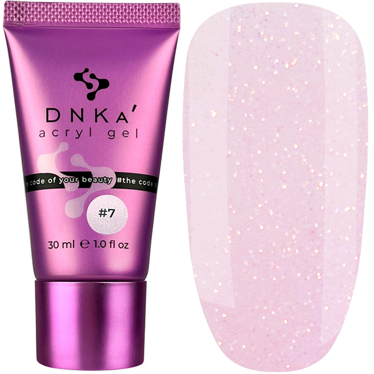 Акрил-гель для нарощування DNKa Acryl Gel №0007 Elixir, 30 мл рожевий із шиммером у тюбику