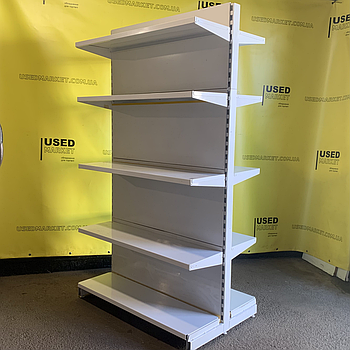 Двосторонні високі острівні торгові стелажі з металевими прямими полицями WIKO б/у, 1900х1000 білий