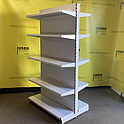 Двосторонні високі острівні торгові стелажі з металевими прямими полицями WIKO б/у, 1900х1000 білий, фото 3