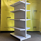 Двосторонні високі острівні торгові стелажі з металевими прямими полицями WIKO б/у, 1900х1000 білий, фото 2