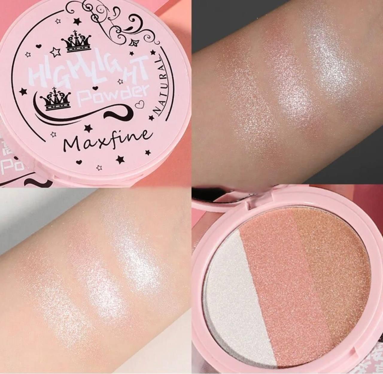 Палетка рум'ян і хайлайтерів на 3 відтінка Maxfine, фото 1