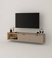 Современная коричневая подвесная консоль, ТВ тумба под телевизор P2 210 см в гостиную или спальню с ящиками Сан Марино