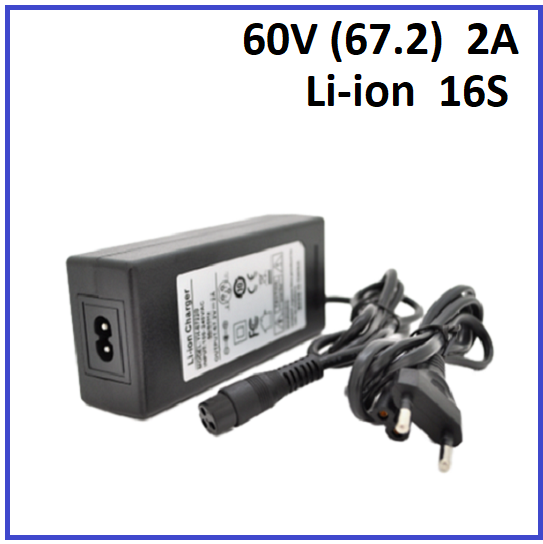 Зарядний пристрій для акумуляторів Li-Ion 60V (67.2) 16S до 2A штекер 3-pin