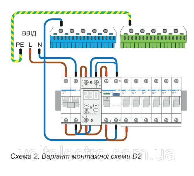 Реле напряжения Zubr D2-63 red 63A, на DIN-рейку c термозащитой - фото 2 - id-p561888778