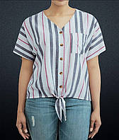 Блуза / рубашка в полоску, хлопок/лен, для пышных форм.