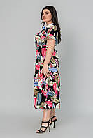 Легка літня штапельна жіноча сукня міді великих розмірів