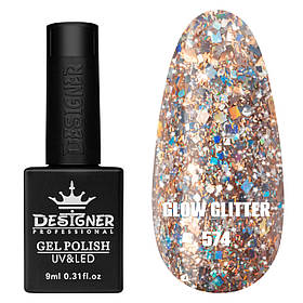 Гель-лак для манікюру Clow Glitter Дизайнер (з пластівцями хамелеон різного розміру), 9 мл №574