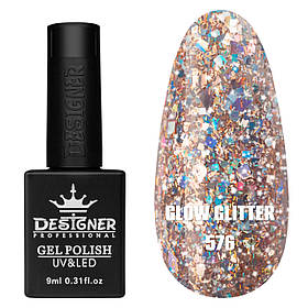 Гель-лак для манікюру Clow Glitter Дизайнер (з пластівцями хамелеон різного розміру), 9 мл №576