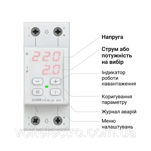 Реле напряжения с контролем тока CV2-63 red 63А 1 ф. (230 Вольт) - фото 6 - id-p1708248290