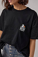 Женская футболка с вишивкой стильная футболка с принтом модная футболка трикотажная футболка молодежная