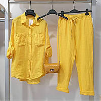Модний жіночий костюм літній сорочка та штани лимонний Новинка 2024