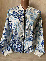 Кофта бомбер стильный женский цветочный голубой принт карманы Качество! Размер 50,52