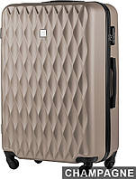 Большой крепкий чемодан на колесах шампань WINGS L пластиковый вместительный чемодан дорожний чемодан