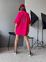 Модна жіноча футболка Доберман оверсайз малинова Новинка 2024