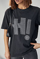 Женская футболка черная стильная футболка с принтом модная футболка трикотажная футболка повседневная футболка