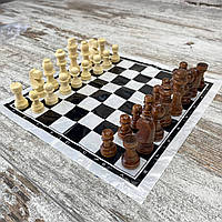 Шахматные деревянные фигуры с полотном. Классические дорожные, походные шахматы пешка-2,5 см дерево de