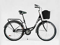 Велосипед міський Corso «TRAVEL» 26`` TR-6391 (1) колір чорний, одношвидкісний, сталева рама 16.5``, корзина, багажник