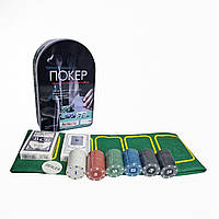 Набор для покера: карты, 120 фишек, сукно в металл коробке, покерный de