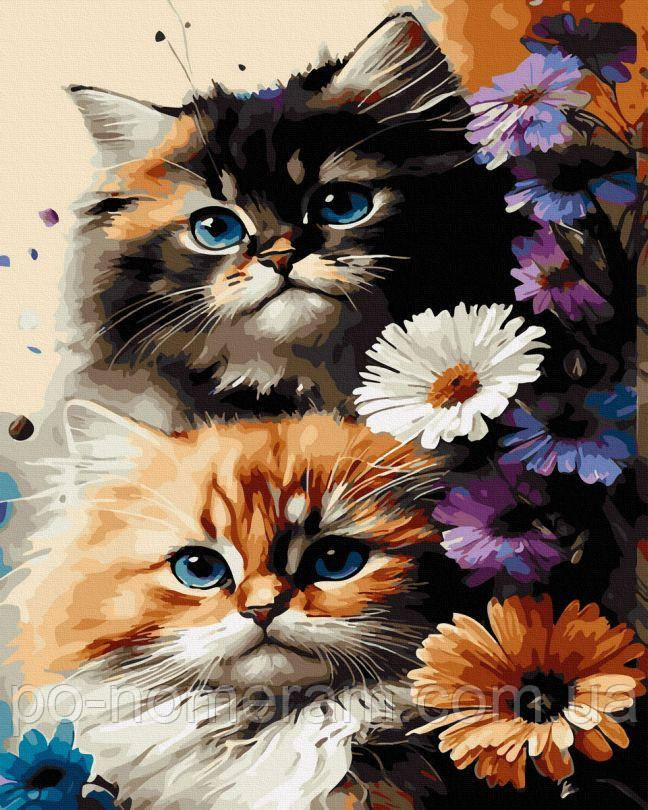 Розмальовка по цифрам Котики з квітами (ANG706) 40 х 50 см (Без коробки)