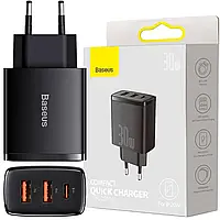 Сетевое зарядное устройство Baseus Compact Quick Charger 2U+C 30W EU Черный