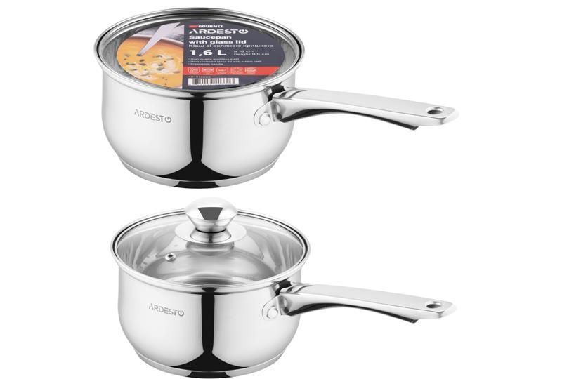Ківш зі скляною кришкою Ardesto Gemini Gourmet Spoleto, 1.6л, нержавіюча сталь