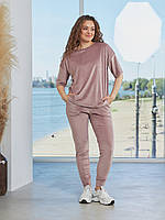 Велюровый женский летний спортивный костюм штаны и футболка