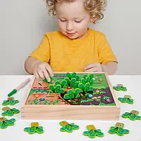 Деревянная магнитная игра Грядка (игровая платформа, 10 червячков, магнитная палочка) С 49884