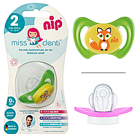 Пустышка ортодонтическая для развития правильного прикуса Miss Denti 2 (5-13 мес.) Зеленый Лисичка Nip