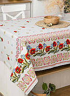 Скатертина для обіднього або кухонного столу, рогожка з квітами 110x150 см