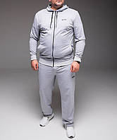 Мужской светло-серый спортивный костюм Nike с капюшоном Батал / Серый спортивный мужской костюм Nike весна-лет