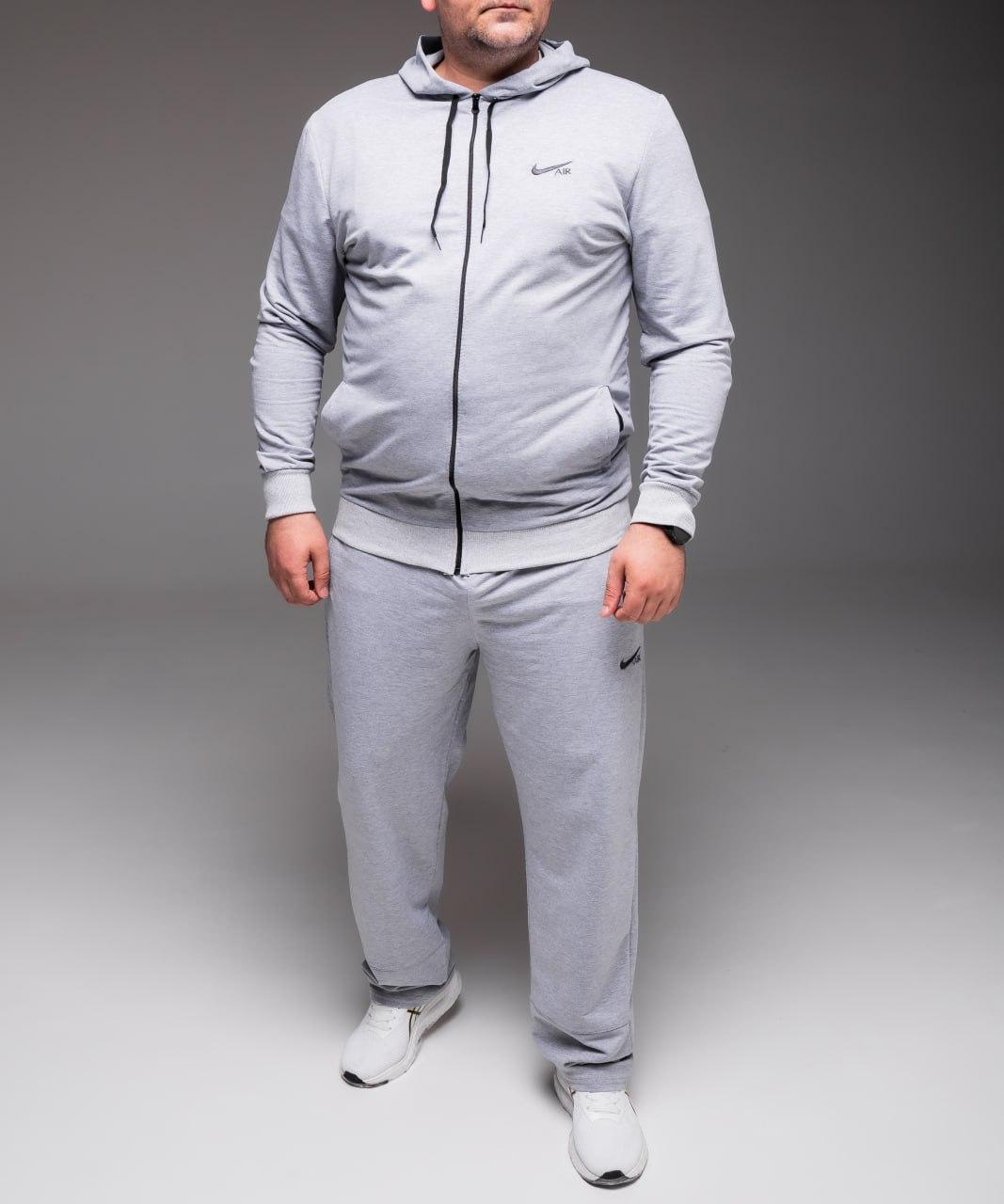 Чоловічий світло-сірий спортивний костюм Nike з капюшоном Батал / Сірий спортивний чоловічій костюм Nike весна-літо