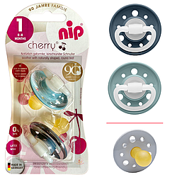 Пустушка Nip кругла "Вишенька" латекс 0-6 місяців 2 шт. Синя та темно-синя