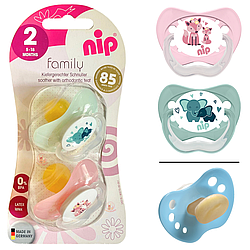 Пустушка анатомічна Nip Моя сім'я №2 (латекс) 2 шт. 5-18 мес. Рожева та м'ятна