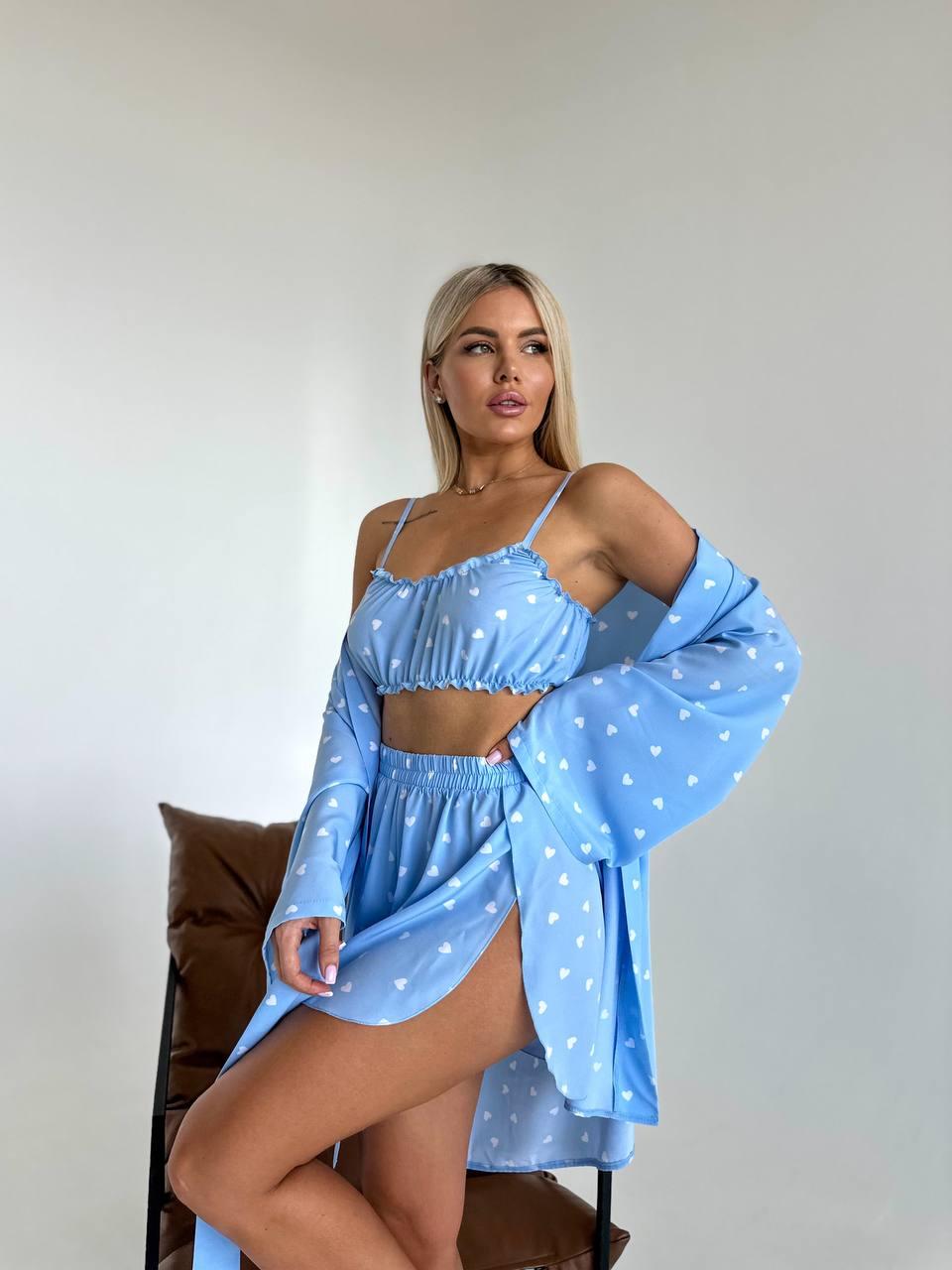 Набір домашній 3-ка ХАЛАТ ТОП І ШОРТИ СОФТ СЕРЦЯ, фото 1