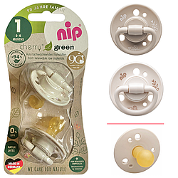 Пустушка Nip кругла "Вишенька" латекс 0-6 місяців 2 шт. Зелена серія Green Беж