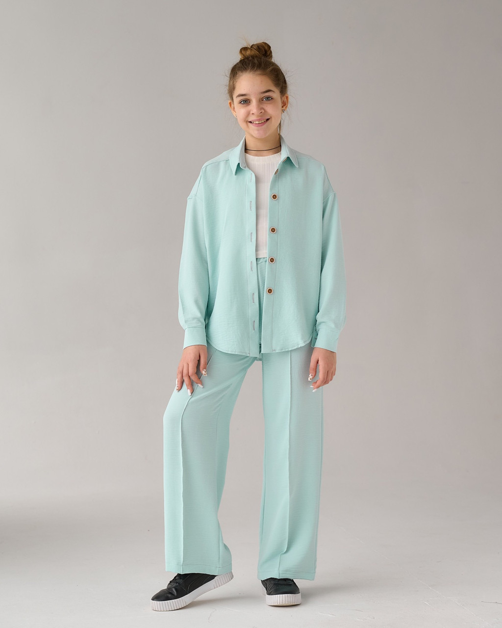 2105м'ять Костюм літній двойка для дівчинки сорочка та штани палацо, м'ятний тм BossKids