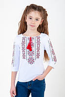 2410-83Вбил Вишиванка біла для дівчаток із рукавом 3/4 Авекс червона вишивка