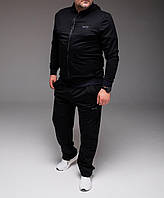 Мужской черный спортивный костюм Nike с капюшоном Батал / Черный спортивный мужской костюм Nike весна-лето