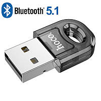 Блютуз адаптер USB для подключения беспроводных устройств к ПК ноутбуку Hoco (10m, Bluetooth 5.1). Black